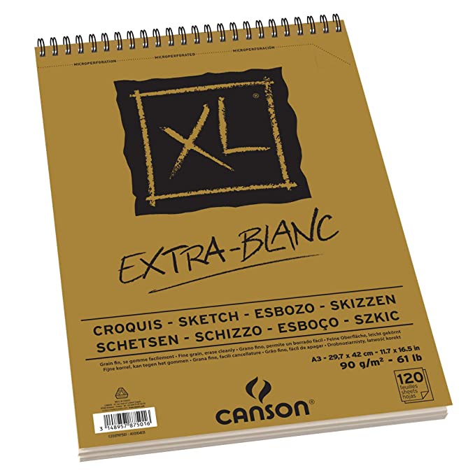 Canson XL Extra White 90 GSM A3 Album of 120 Fine Grain Sheets, Size-29.7x42cm