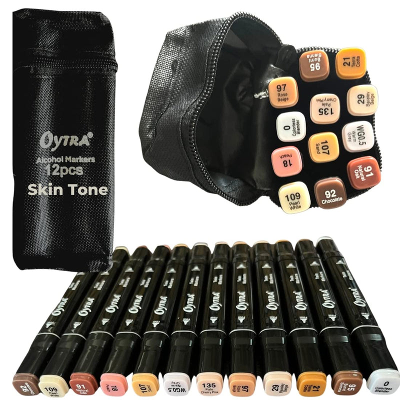 Oytra Alcohol Markers Skin Tones Dual Tip 12 Pcs/Set Art Sketch