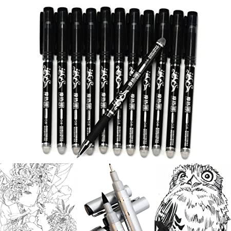 Black Eraserble Gel Pens with Ultra Fine 0.35mm Point Best for Smooth Writing & Easy Correction Pack of (12)