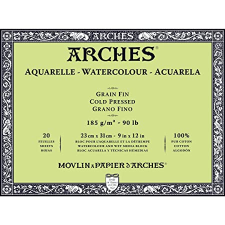 Arches Watercolour 185 GSM Cold Pressed Natural White 23 x 31 cm Paper Blocks, 20 Sheets