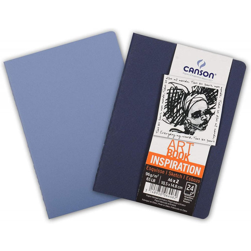 Canson Inspiration 96 GSM Light Grain A6 Hardbound Books (Size-10.5x14.8cm, Indigo Blue & Light Blue, 24 Sheets)