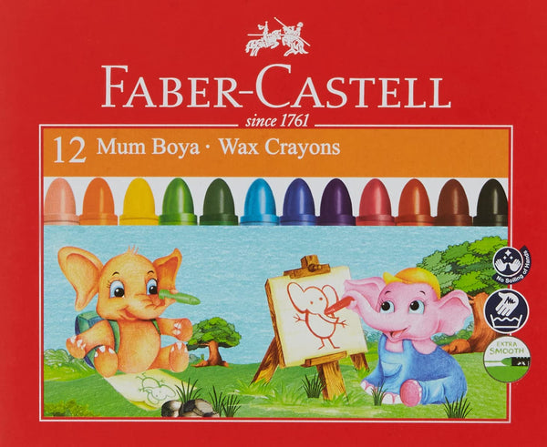 Faber Castell Jumbo Wax Crayons - Pack of 12 Shades - 90 mm