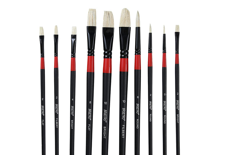 BRUSTRO Artists’ White Bristle Set of 10 Brushes for Oil and Acrylic.