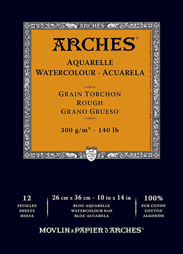 Arches Watercolour 300 GSM Rough Natural White 26 x 36 cm Paper Pad, 12 Sheets