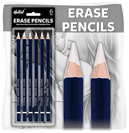 Pencil Eraser for Artists Set of 6 Non-Toxic Eraser for Sketching Drawing Arts Graphics Designs (Set of 6, White, Blue)