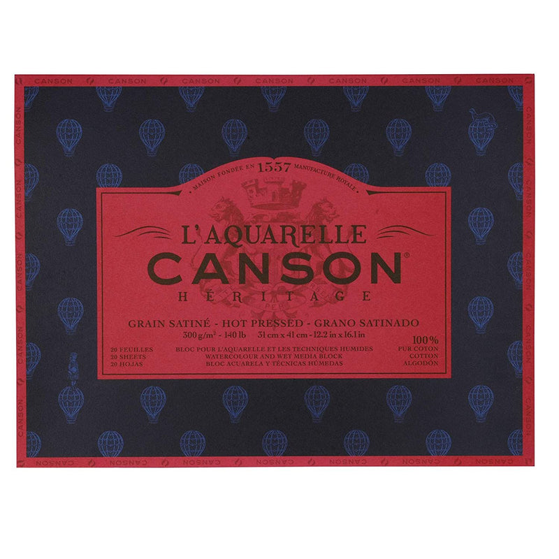 Canson Héritage Cotton 300 GSM Hot Pressed 31 x 41 cm Paper Block(White, 20 Sheets)