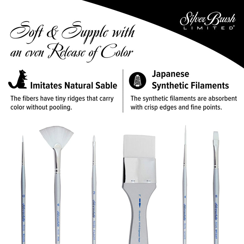 Silver Brush Series 1514 Silverwhite Short Handle White Taklon Edgewater Wash Brush Size 1