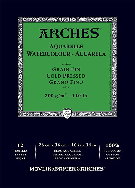 Arches Watercolour 300 GSM Cold Pressed Natural White 26 x 36 cm Paper Pad, 12 Sheets