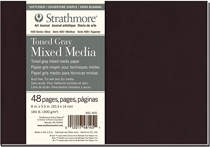STRATHMORE 400 SERIES TONED MIXED MEDIA SOFTCOVER BOOKS TONED GRAY 300GSM 48 sheets (8"x5.5") 14 x 20.3 cm
