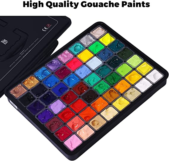 HIMI Gouache Paint Set, 56 Colors x 30ml Include 8 Metallic and 6 Neon Colors (Black Box)