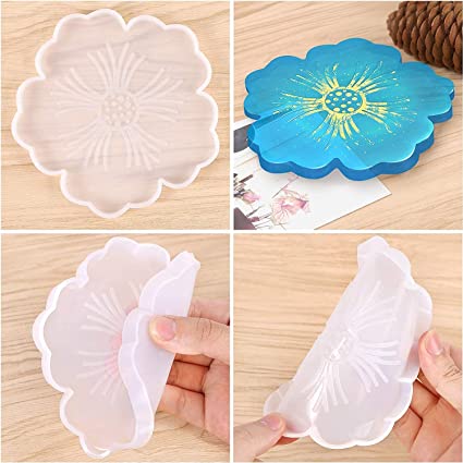 Flower Coaster Resin Molds, Silicone Tray Mold and Coaster Molds for Resin Casting, DIY Crafts Cup Mats, Bowl pad, Placemat, Table Wine Tray Home Decoration Size 4 inch Pack of (2)