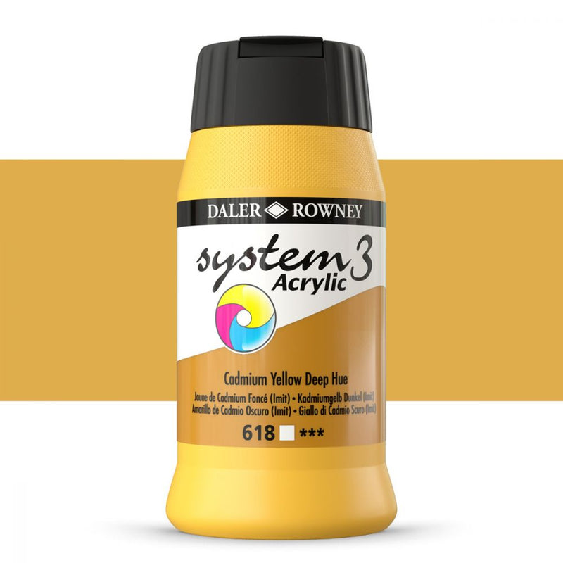 Daler-Rowney System3 Acrylic Colour Paint Plastic Pot (500ml, Cadmium Yellow Deep Hue-618) Pack of 1