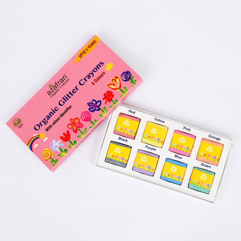 Azafran Non-Toxic Plant-Based Glitter Block Crayons(8 Colours)