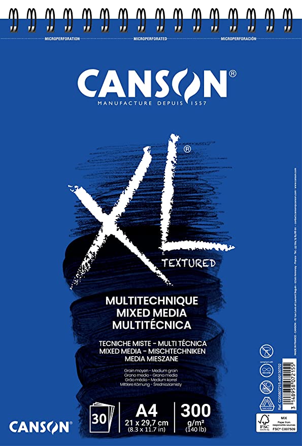 Canson XL Mix Media 300 GSM 21x29.7cm, A4 Album of 30 Medium Grain Sheets
