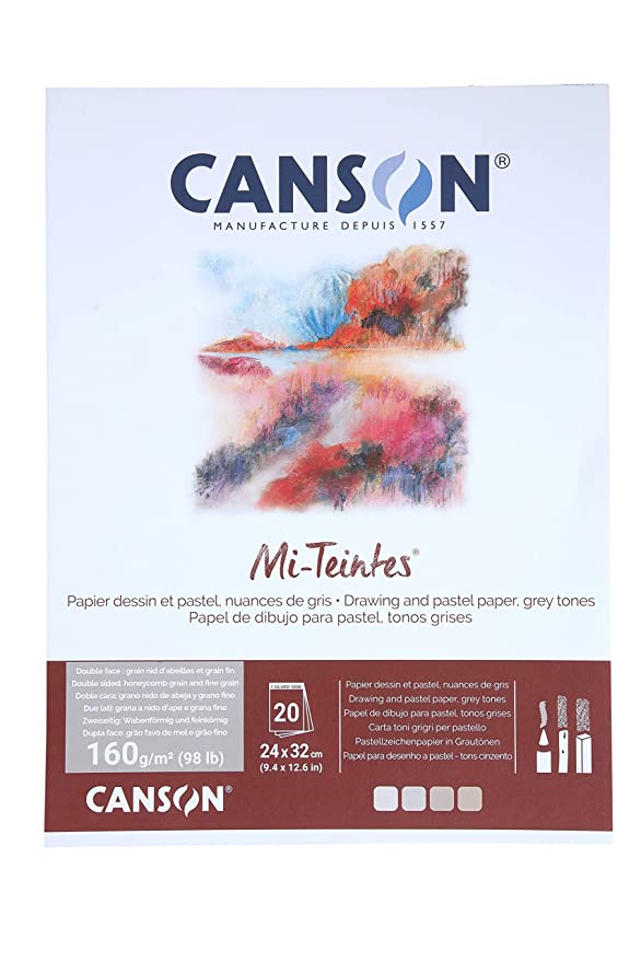 Canson Mi-Teintes 160 GSM A4 Pad (9.4x12.6 in, Grey Tones, 20 Sheets)