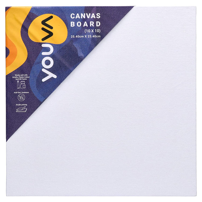 Navneet Youva Cotton White Blank Canvas Boards for Painting, Acrylic Paint, Oil Paint Dry & Wet Art Media - 10 inch x 10 inch (Pack of 3)