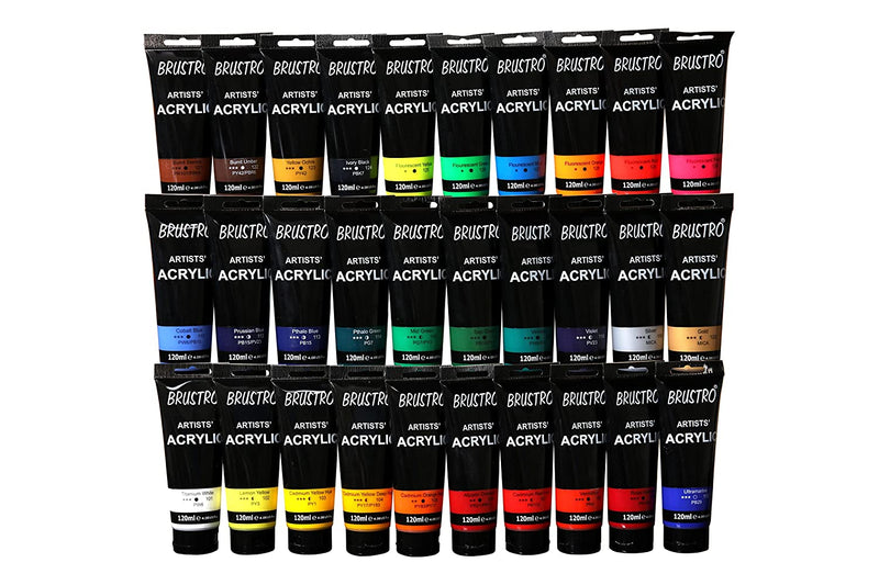 Brustro Artists Acrylic 120ml, 30 Shades (Complete Colour Range)