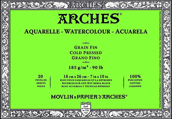 Arches Watercolour 185 GSM Cold Pressed Natural White 18 x 26 cm Paper Blocks, 20 Sheets