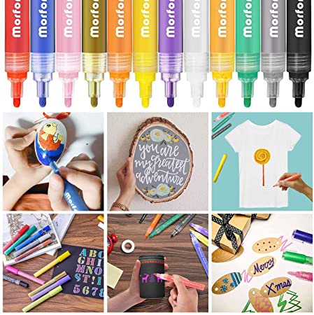 Morfone Acrylic Paint Marker Pens, Morfone Set of 12 Colors Markers Water  Based Paint Pen for Rock Painting,Canvas,Photo Album,DIY Craft,School  Project,Glass,Ceramic,Wood,Metal(Medium Tip)-Multicolor : : Toys &  Games