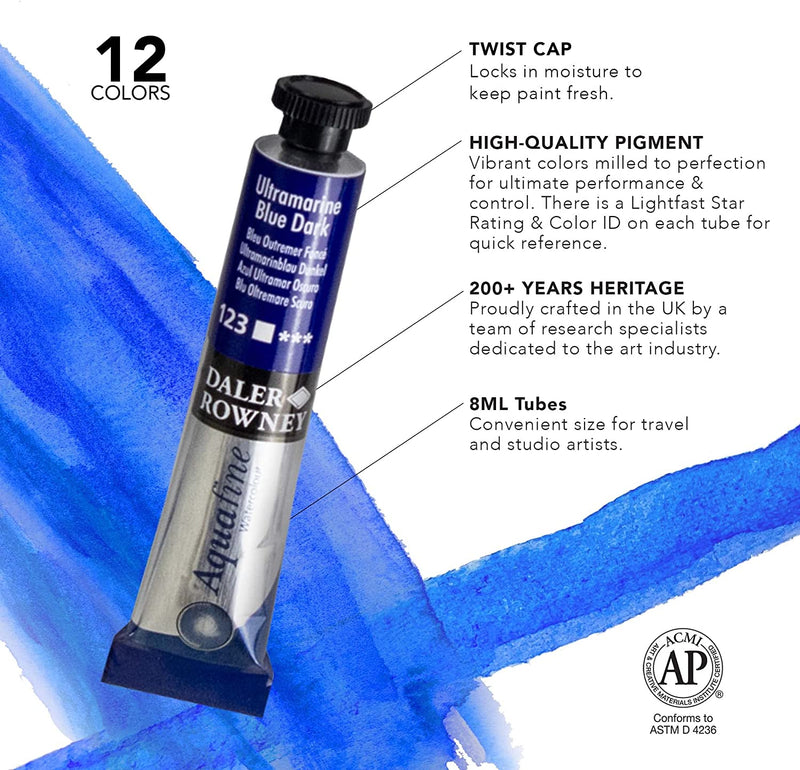 Daler Rowney Aquafine Gouache Paint Introductory Set of 12 Colours x 15 ml  Tubes, Ideal for Beginner Artists, Water-Based Paint for Canvas and Paper