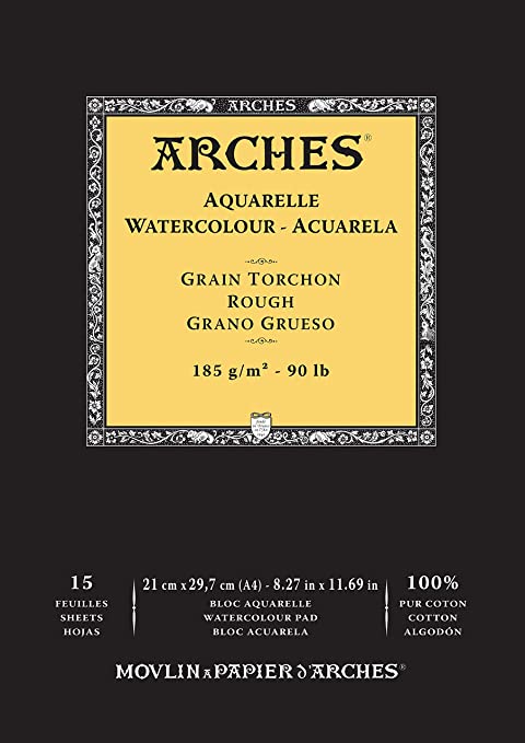 Arches Watercolour 185 GSM Rough Natural White, 21 cm x 29.7 cm A4 Paper Pad, 15 Sheets