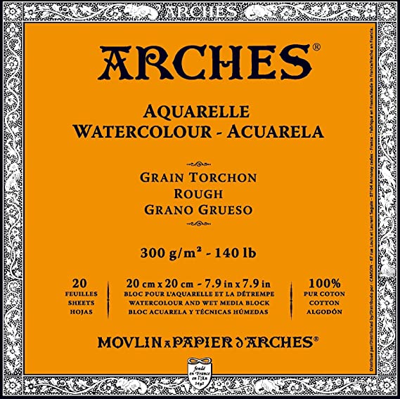 Arches Watercolour 300 GSM Rough Natural White 20 x 20 cm Paper Blocks, 20 Sheets