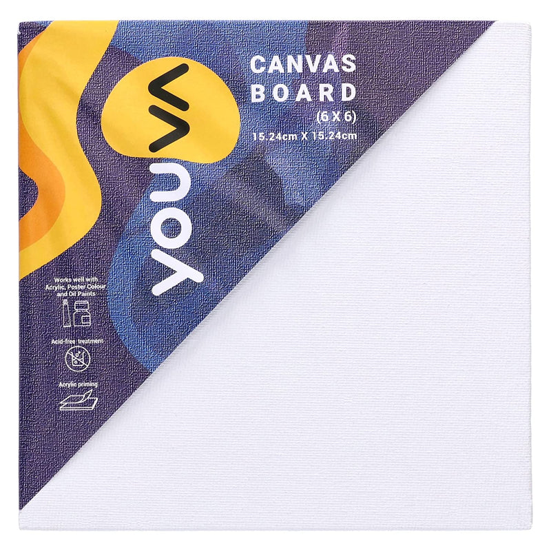 Navneet Youva Cotton White Blank Canvas Boards for Painting, Acrylic Paint, Oil Paint Dry & Wet Art Media 23883 - 6 inch x 6 inch (Pack of 4)