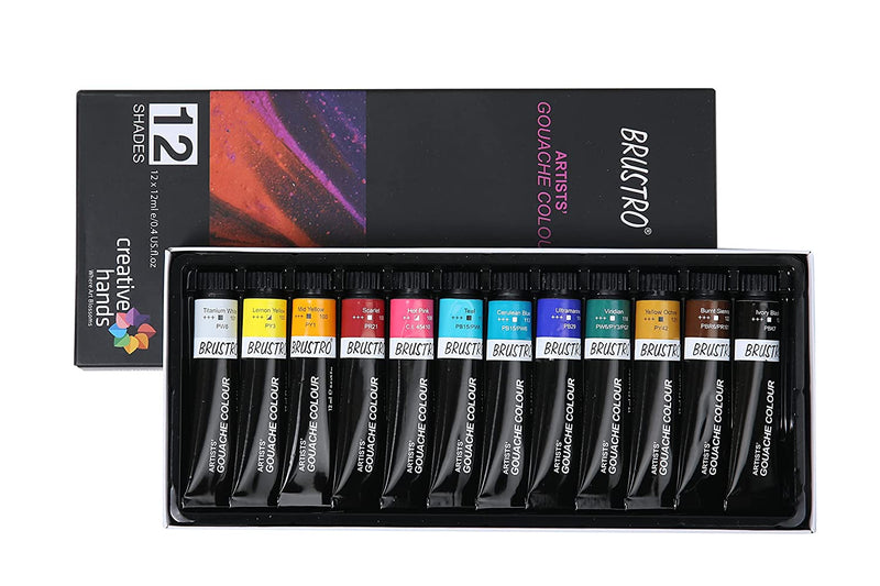 Brustro Artists’ Gouache Colour Set of 12 Colours X 12ML Tubes