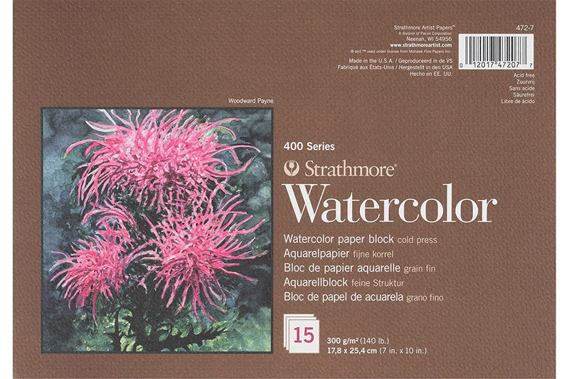 Strathmore 400 Series Artist Watercolor Paper Blocks | High Performing Acid Free Traditional Cold Press Surface Ideal for Mastering Watercolour Techniques | 300 GSM, 15 Sheets, 17.8 x 25.4 cm