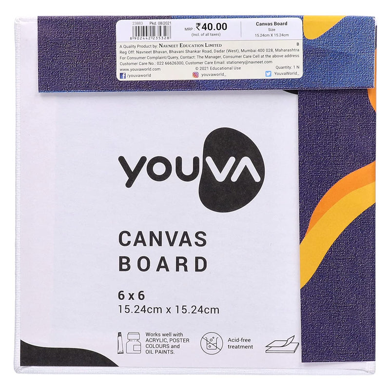 Navneet Youva Cotton White Blank Canvas Boards for Painting, Acrylic Paint, Oil Paint Dry & Wet Art Media 23883 - 6 inch x 6 inch (Pack of 4)