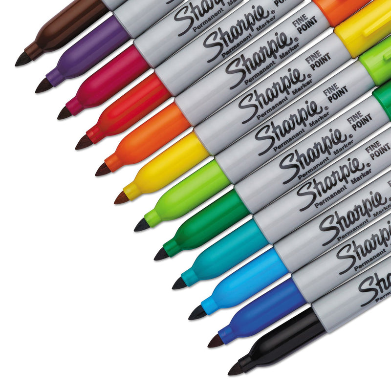 Sharpie Permanent Markers, Fine Point, Assorted, 12/Set