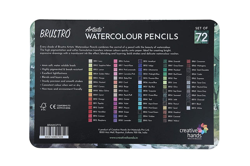 Brustro Artists Watercolor Pencil Set of 72 in Elegant tin Box
