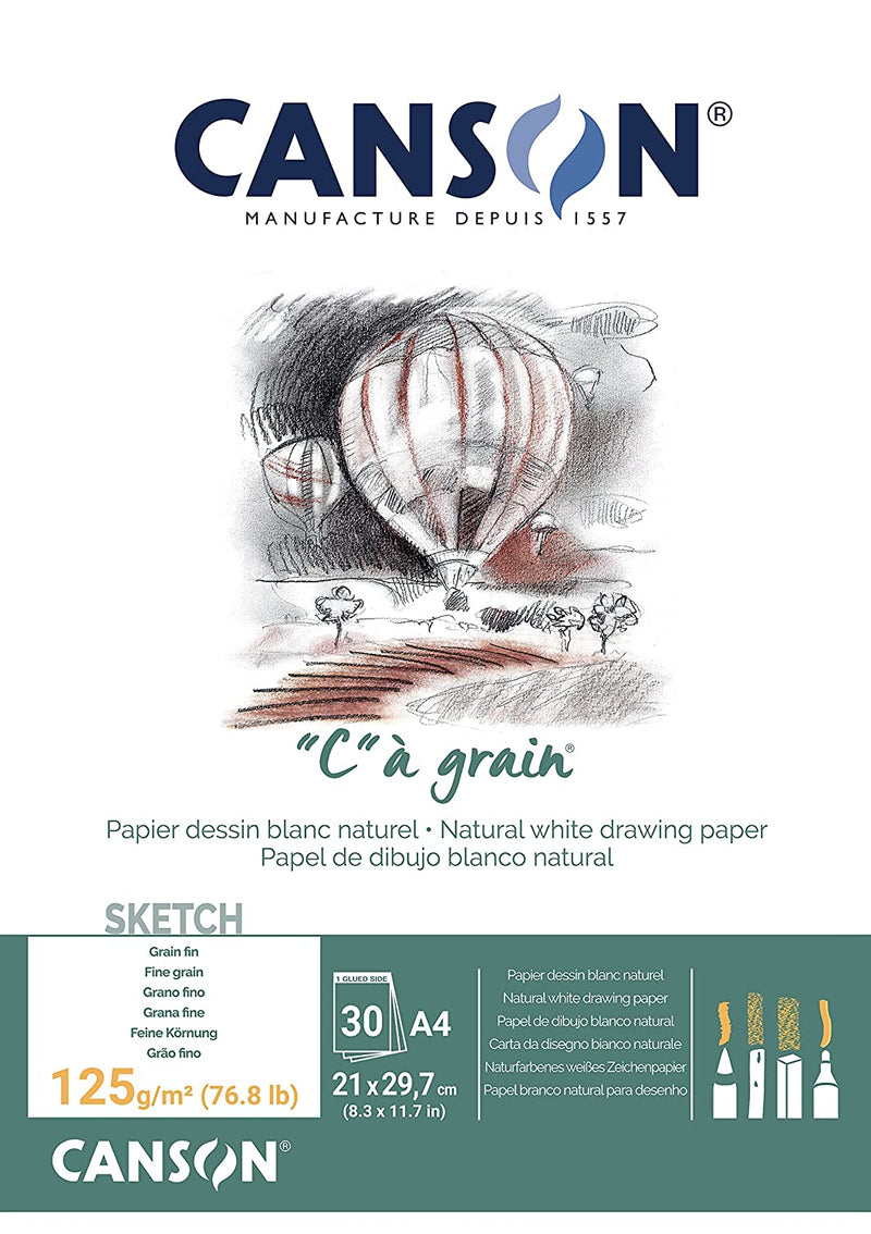 Canson C à Grain Drawing 125 GSM Fine Grain 21x29.7cm, A4 Paper Pad(Natural White, 30 Sheets)