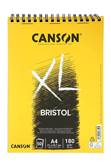 Canson XL Bristol 180 GSM Spiral Short Side A4 Pad (21x29.7cm, 50 Sheets)