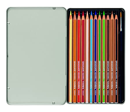 Lyra Graduate Aquarell Watercolour Art Pencil Set with Paintbrush & Metal Case (Assorted, Pack of 12)