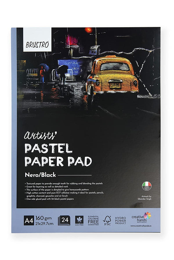 Brustro Artists' Pastel Paper Pad of 24 Sheets (160 GSM), Colour - Black, Size - A4