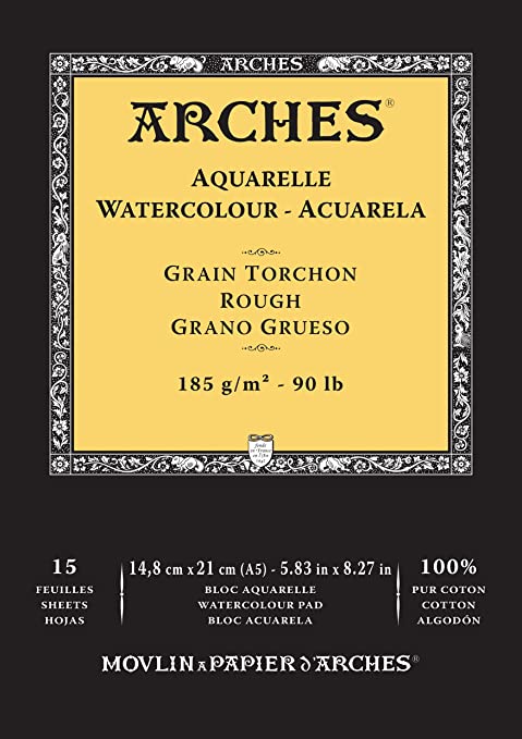Arches Watercolour 185 GSM Rough Natural White, 14.8 cm x 21 cm A5 Paper Pad, 15 Sheets