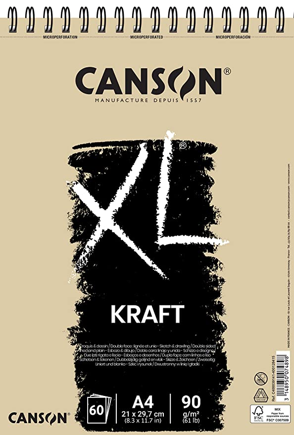 Canson XL Kraft 90 GSM Laid A4, 21x29.7cm Paper Spiral Pad(White, 60 Sheets)