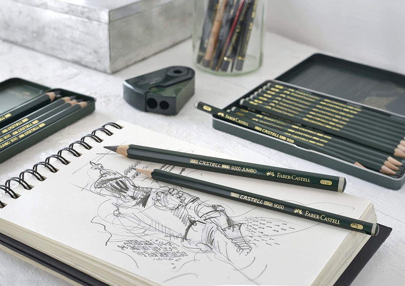 Faber-Castell 9000 Pencil Set - Pack of 12 - 2H, H, F, HB, B, 2B, 3B, 4B, 5B, 6B, 7B, 8B Pencils