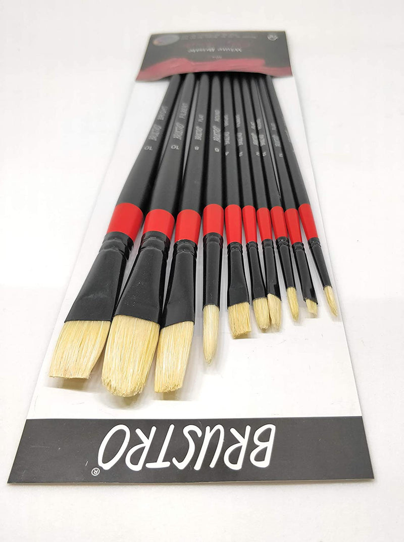BRUSTRO Artists’ White Bristle Set of 10 Brushes for Oil and Acrylic.