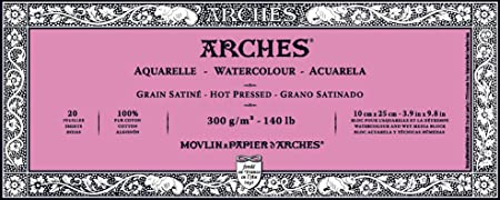 Arches Watercolour 300 GSM Hot Pressed Natural White 10 x 25 cm Paper Blocks, 20 Sheets