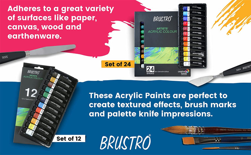 BRUSTRO Acrylic Paint Set of 24, Multicolour 12ml Tubes