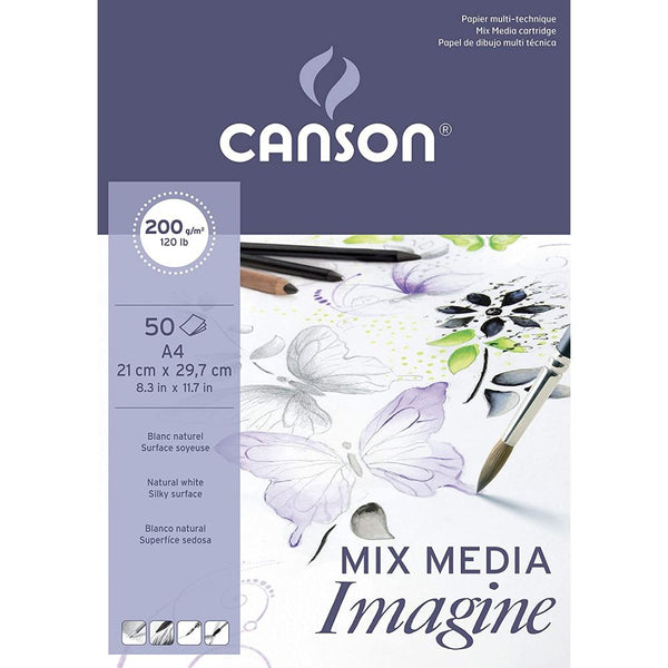 Canson Imagine A4 Pure White Light Grain 200 GSM Drawing Paper, Short Side Glued (Size-21 x 29.7 cm, Pad of 50 Sheets)