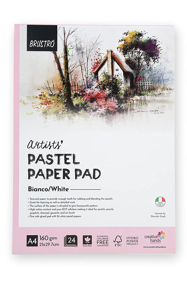 Brustro Artists' Pastel Paper Pad of 24 Sheets (160 GSM), Colour - White, Size - A4