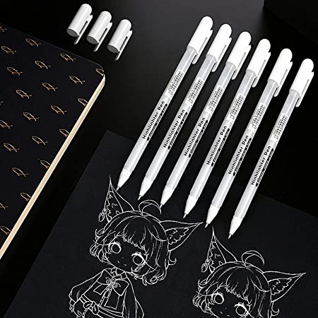 Touch Cool Fine Point White Gel Pens For Artists With 0.8mm Nibs,White Rollerball Pens for Black Paper,Sketching,Drawing, adult coloring books Pack of (6)
