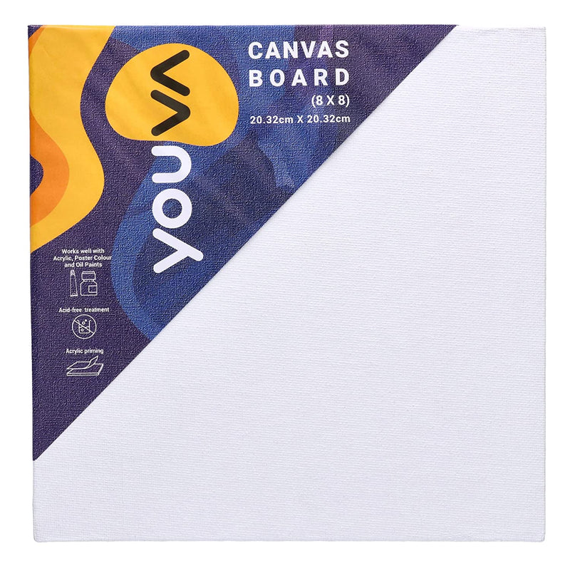 Navneet Youva Cotton White Blank Canvas Boards for Painting, Acrylic Paint, Oil Paint Dry & Wet Art Media - 8 inch x 8 inch (Pack of 3)