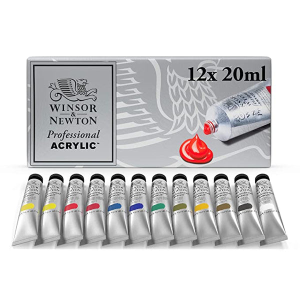 Winsor & Newton Professional Acrylic Colour Set of 12 Tubes x 20 ML