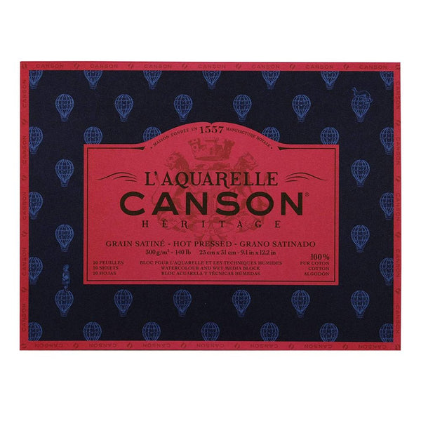 Canson Héritage Cotton 300 GSM Hot Pressed 23 x 31 cm Paper Block(White, 20 Sheets)