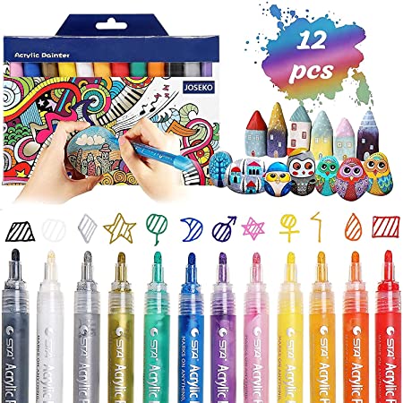 Acrylic Paint Marker Pens 12 Colors Medium Point Tip Art Markers