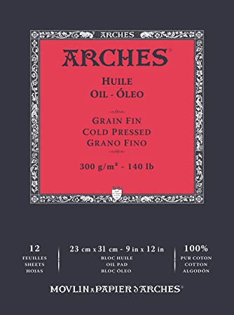 Arches Oil 300 GSM Cold Pressed White 23 x 31 cm Paper Pad, 12 Sheets